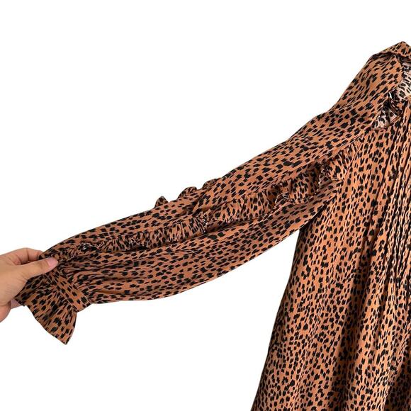 Cheetah Print Ruffle Sleeve Shift Dress Brown Black Approx Size XL - Picture 2 of 7